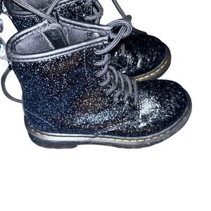Girls dr martens black blue glitter 1460 boots size 12 kid doc side zip combat